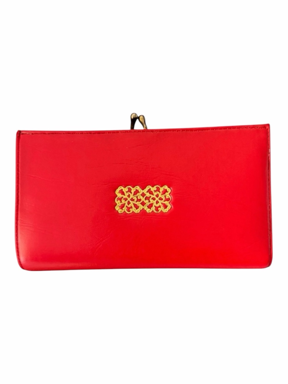 French Kiss Lock Wallet 
Vintage Red Vegan Leather Made in Jamaica Gold Hardware